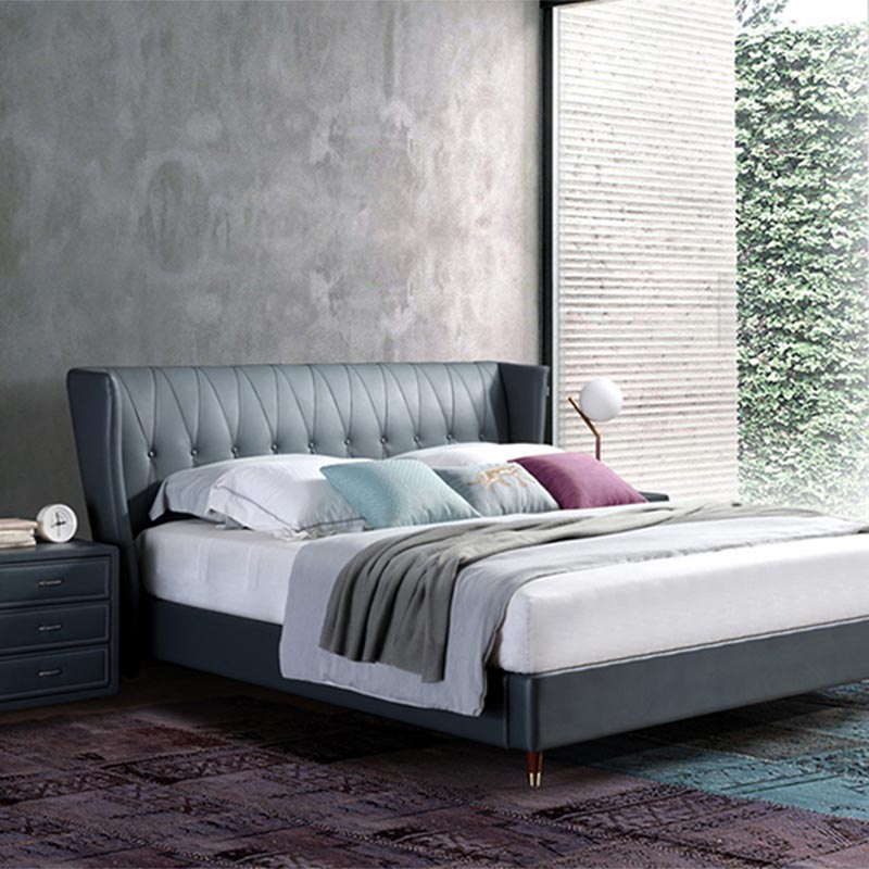 Leaba Adhmaid Soladach Fillte Leathar Iomlán